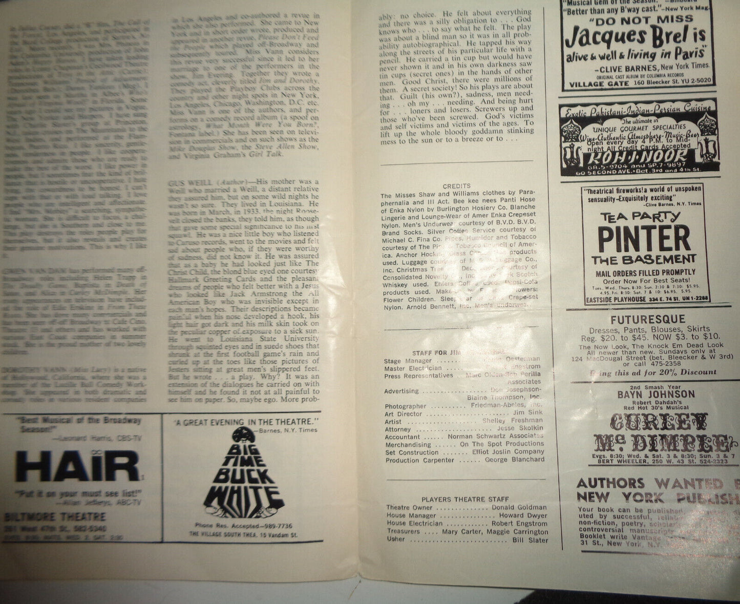 GEESE, by Gus Weill - PROGRAM - NEW YORK: PLAYERS THEATRE 1969