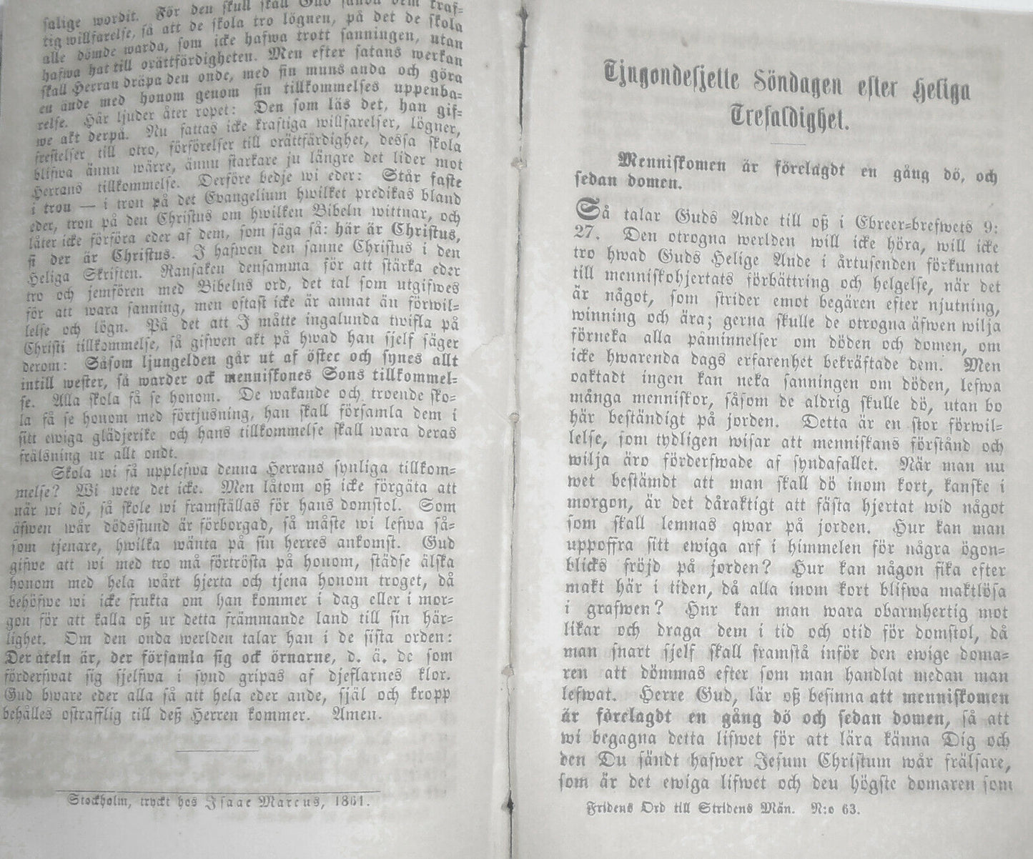 1857 Fridens ord till Stridens Man, by A C Lindstrom. Words ... to men of battle