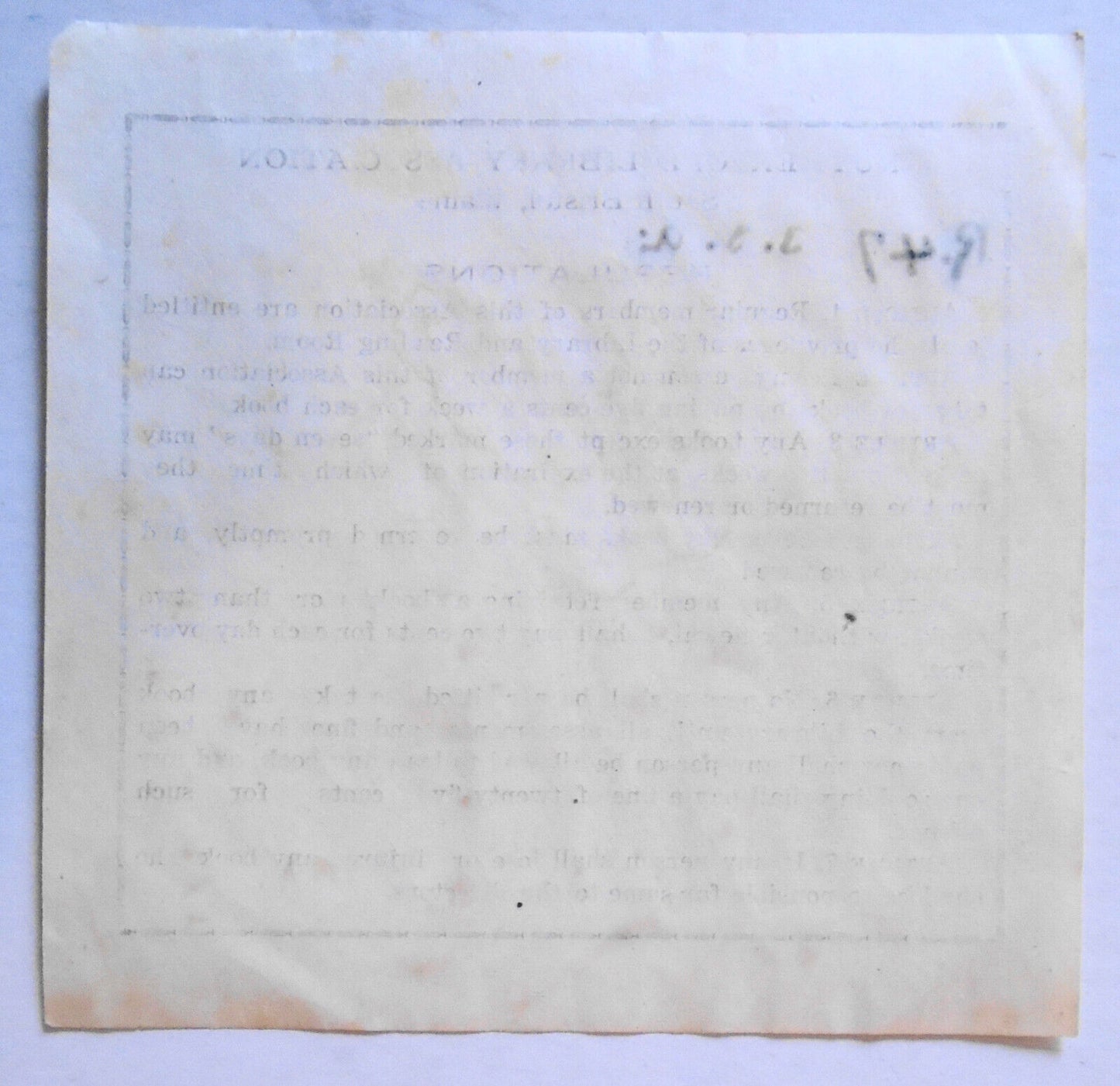 Rutherford Library Association (Rules & Regulations) Bookplate - 19th century