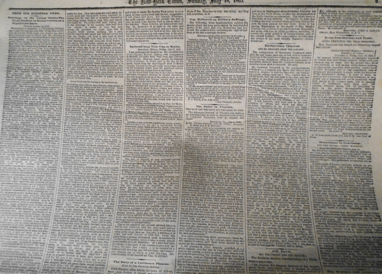 The New York Times, Sunday July 16, 1865. Civil War; Miss Harris Insanity Trial