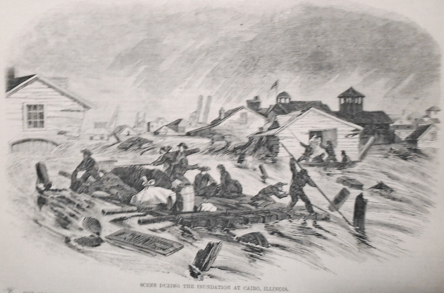 The Great Flood : Cairo, Illinois & Wabash Valley  Harper's Weekly June 26, 1858