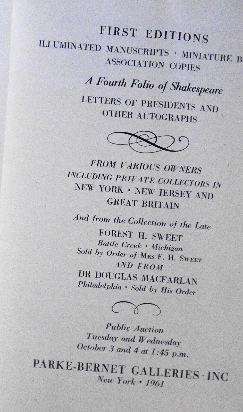 First editions, illuminated manuscripts, miniature books ... Forest H Sweet 1961