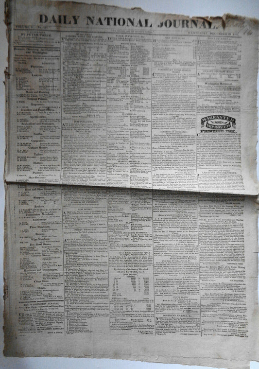 DAILY NATIONAL JOURNAL 1824 -DeWitt Clinton's copy. With Thomas Jefferson letter