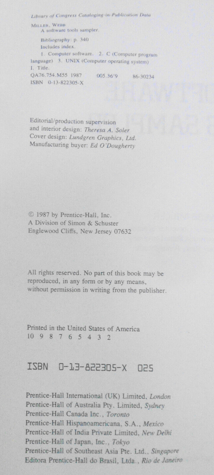 A Software Tools Sampler by Webb Miller. 1987.  Softcover.