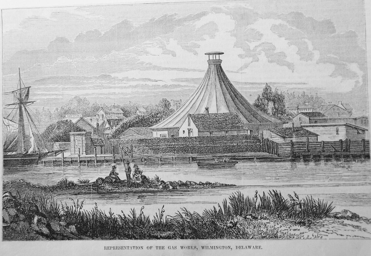 Representation Of The Gas Works, Wilmington, Delaware - Gleason's 1850's