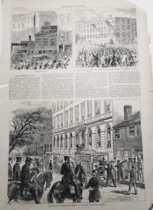 "The Tammany Riot" - Harper's Weekly, July 29, 1871 - Original, Story & 3 Prints