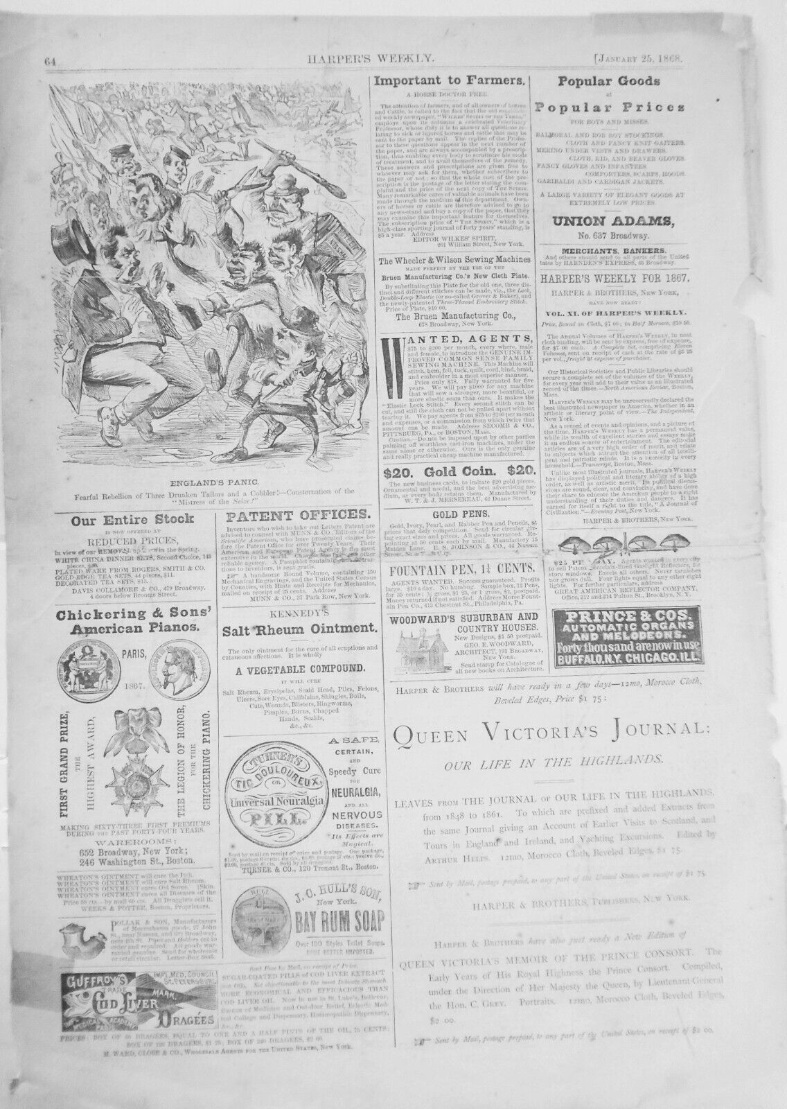 England's Panic - Harper's Weekly, Original Caricature Print; January 25, 1868