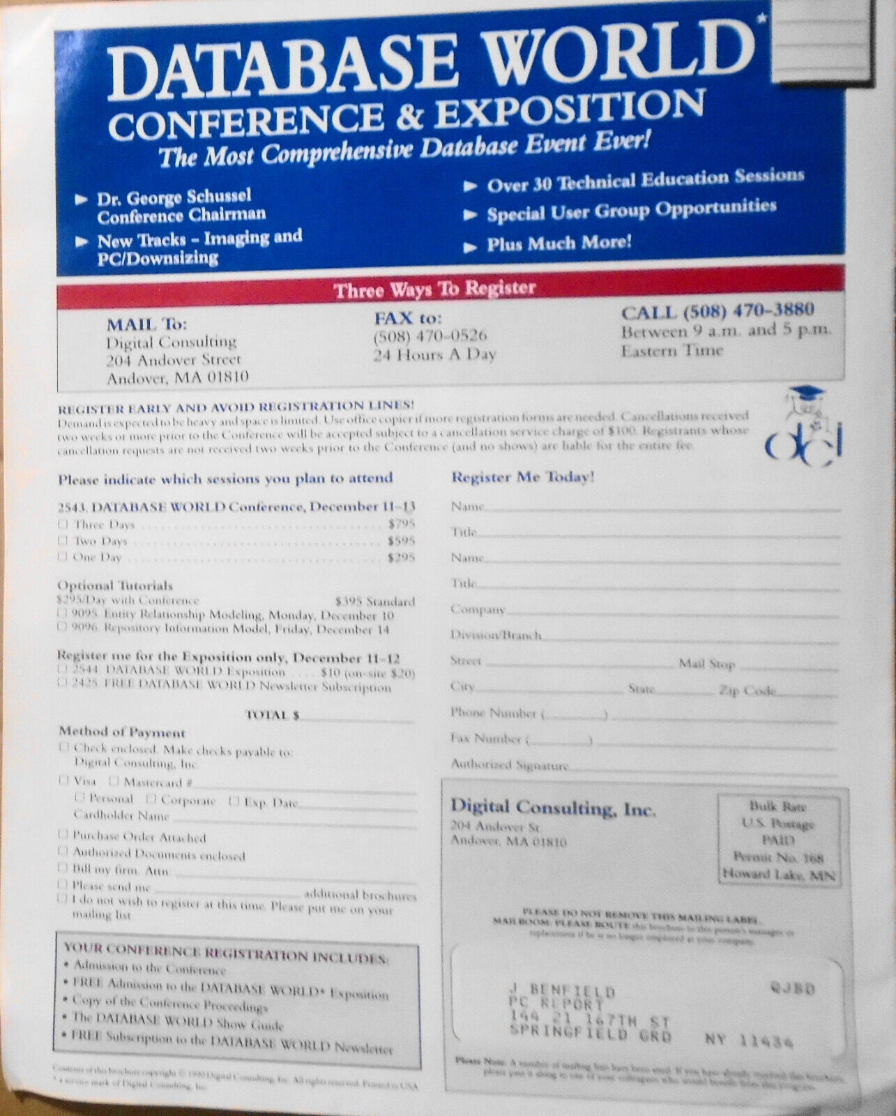 Database World Conference & Expo Program, December 11-13, 1990, Boston, MA.