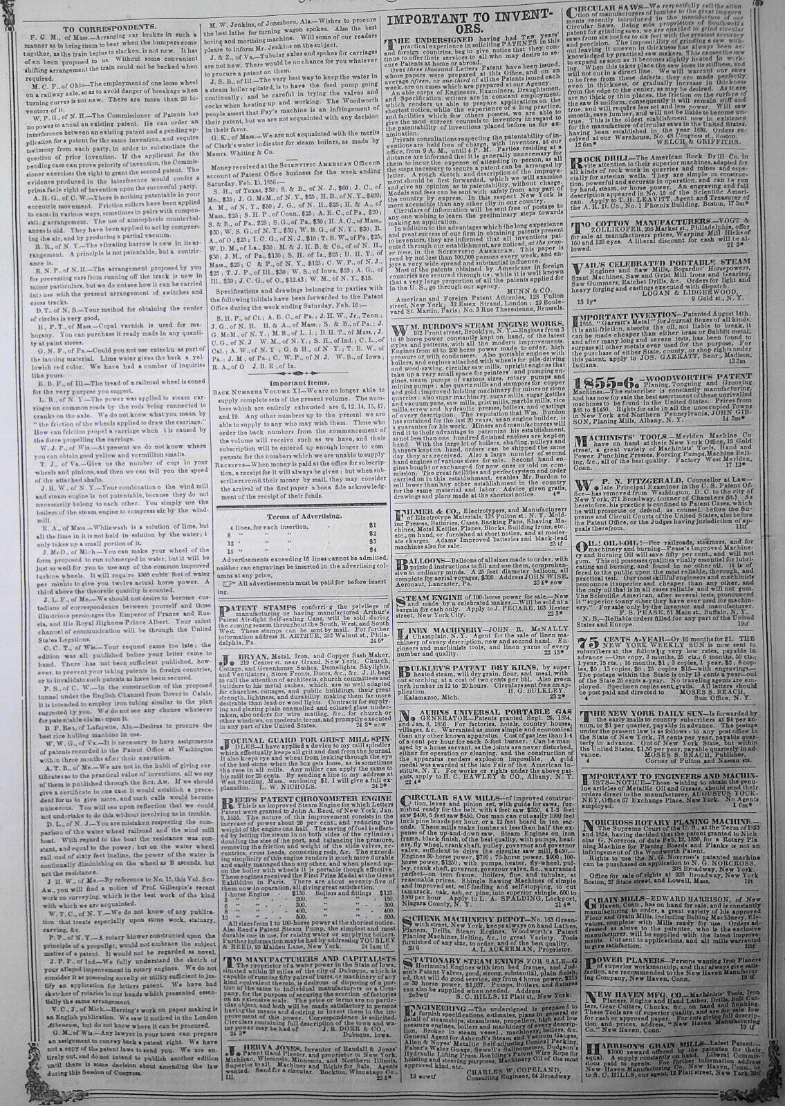Scientific American, February 23, 1856. Original complete issue.