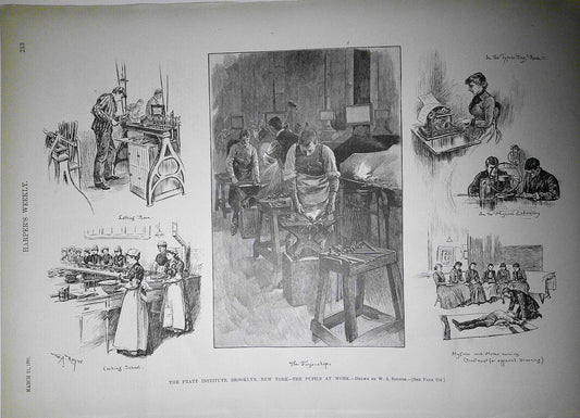 Pratt Institute, Brooklyn, NY. Harper's Weekly, March 21, 1891. Original Print