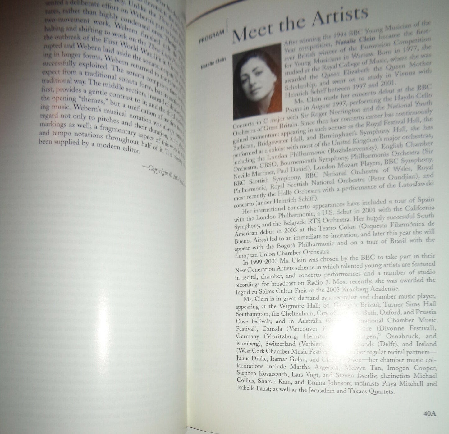 BRAHMS ON FILM: TOSCANINI AND KLEIBER - PLAYBILL - OCT 25, 2004 LINCOLN CENTER
