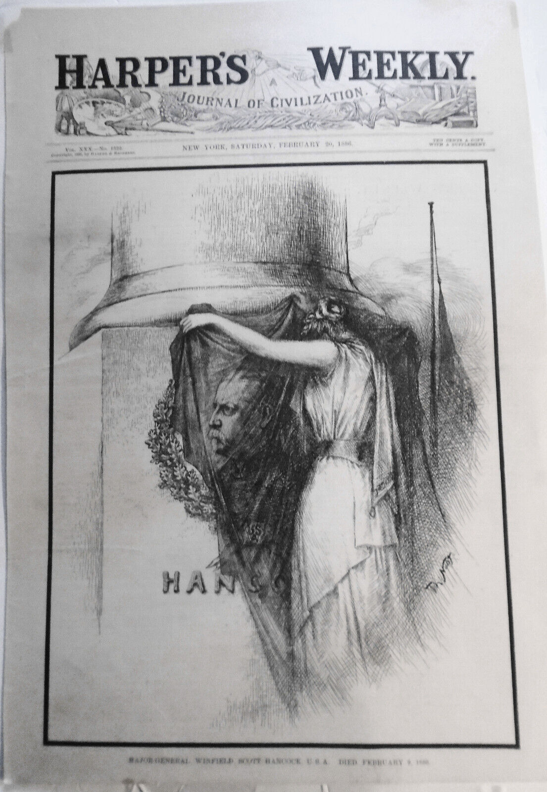 Major-General Winfield Scott Hancock by Nast. Harper's Weekly February 20,  1886