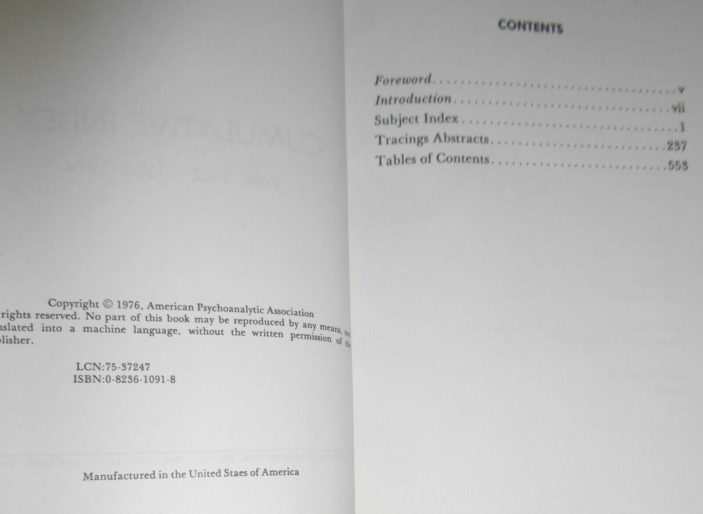 Journal of American Psychoanalytic Association: cumulative index V 1-22, 1953-74
