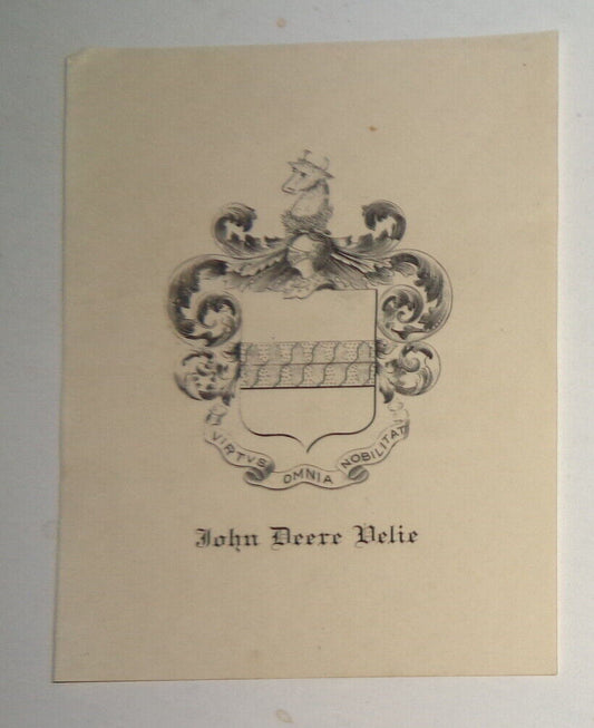John Deere Velie - armorial Ex Libris Bookplate