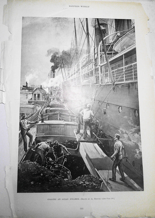 "Coaling An Ocean Steamer" drawn by Al Hencke.  Harper's Weekly 1894
