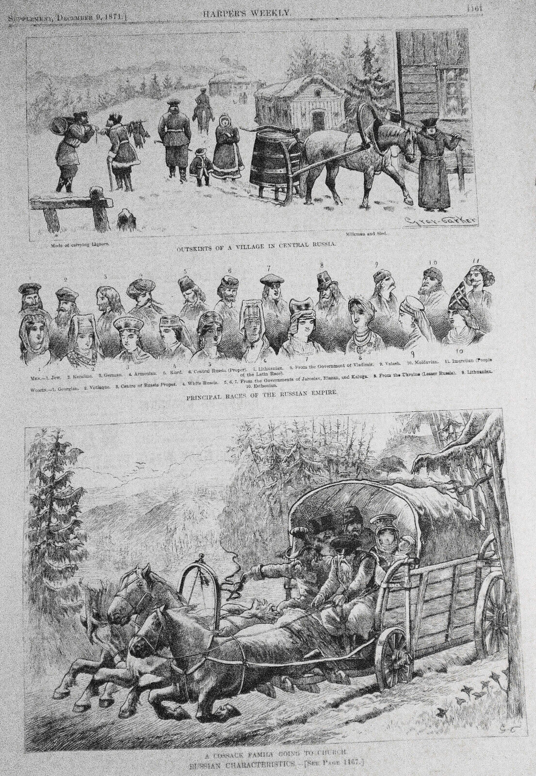 "Russian Characteristics". 1871 Harper's Weekly - Original, Page With 3 Prints