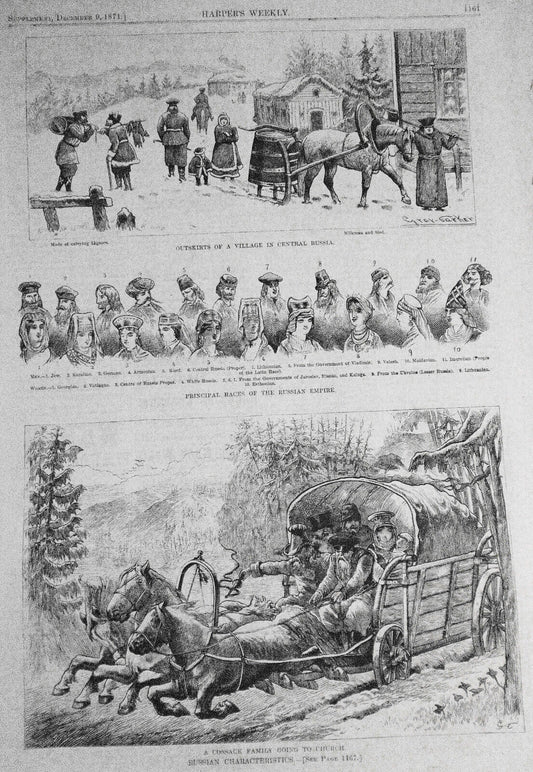 "Russian Characteristics". 1871 Harper's Weekly - Original, Page With 3 Prints