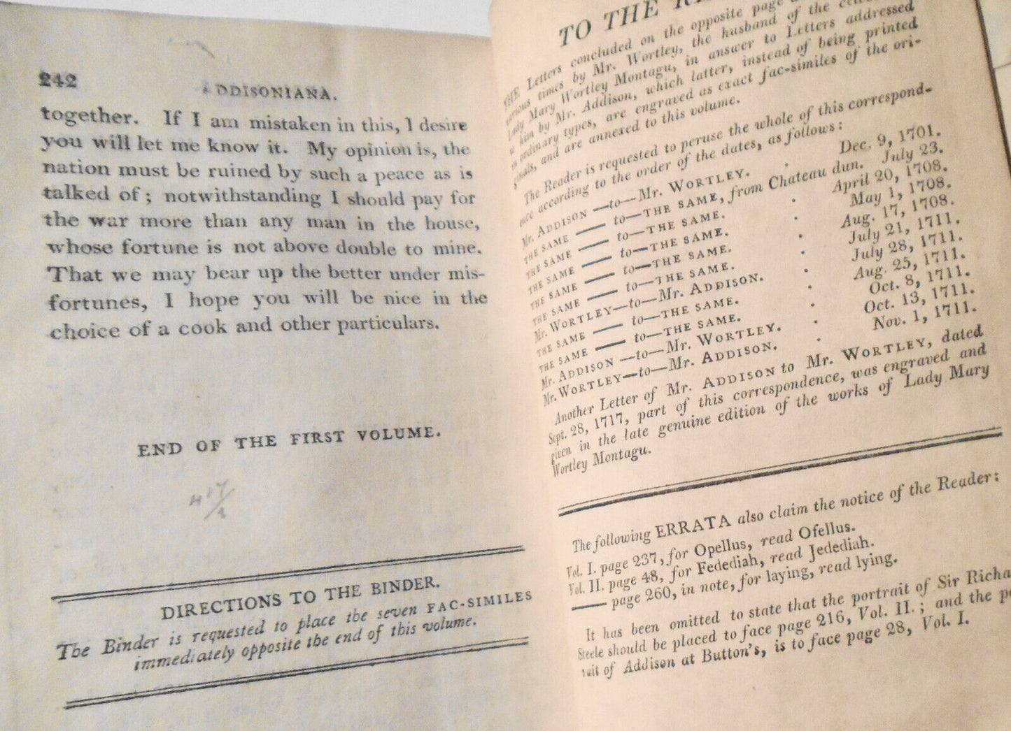 1803 Addisoniana - with sketch of life of Addison & 7 letters engraved - 2 vols.