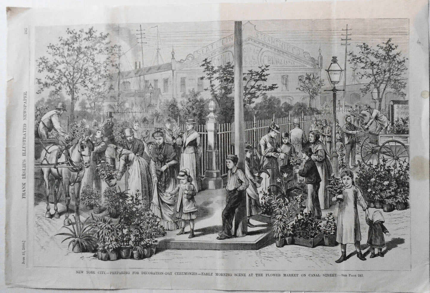 Preparing for Decoration Day Ceremonies - on Canal St., NYC -Frank Leslies, 1880