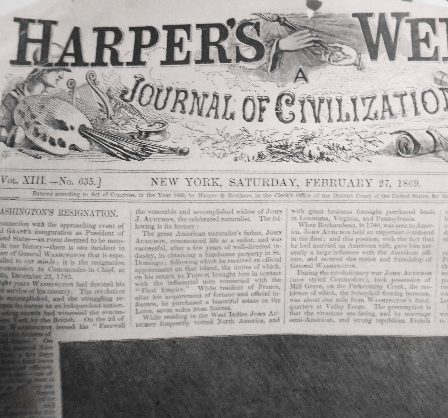Original Portrait of Washington. Harper's Weekly, February 27,  1869.