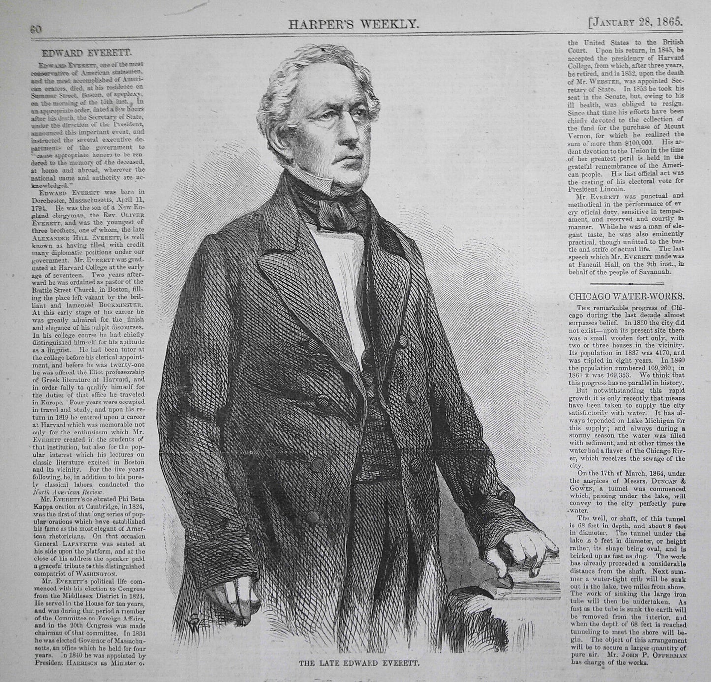 The Late Edward Everett /Howlett House Battery. Harper's Weekly January 28, 1865