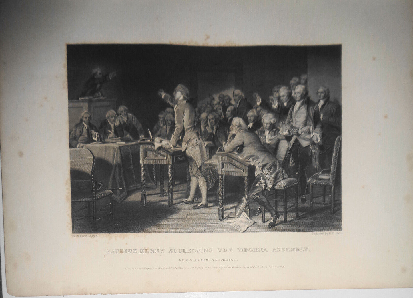 1858 Patrick Henry addressing the Virginia Assembly - Original engraving