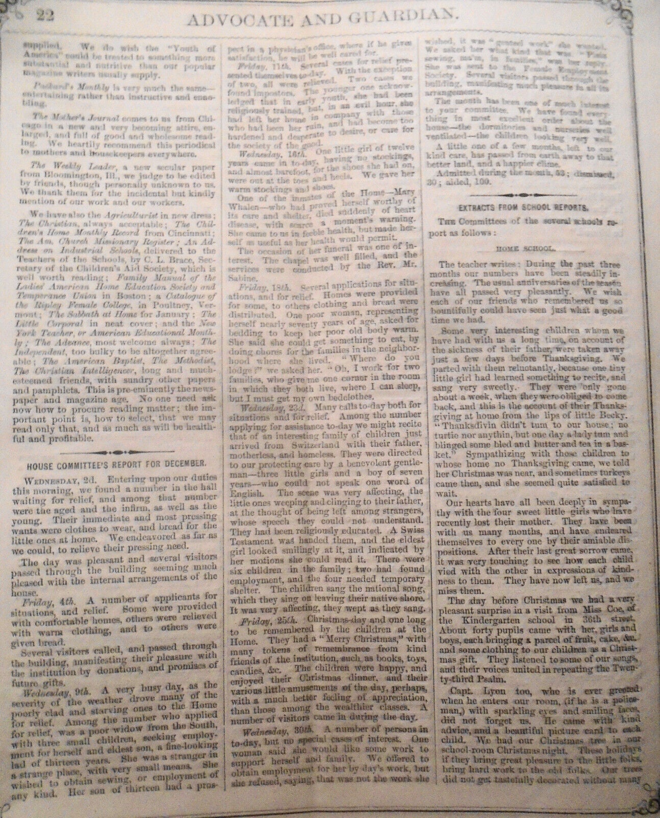 1869 Lot of 3 issues of  Advocate and Family Guardian