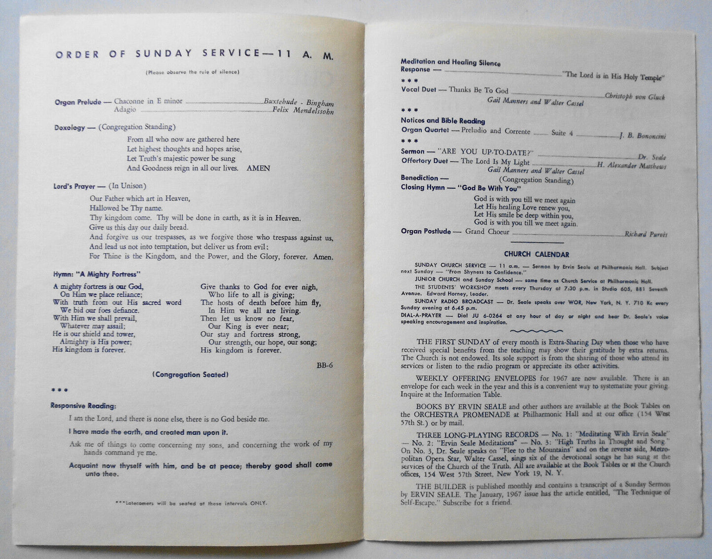 Dr. Ervin Seale - Church Of The Truth -  3 Programs, 1967-68 Lincoln Center, NYC