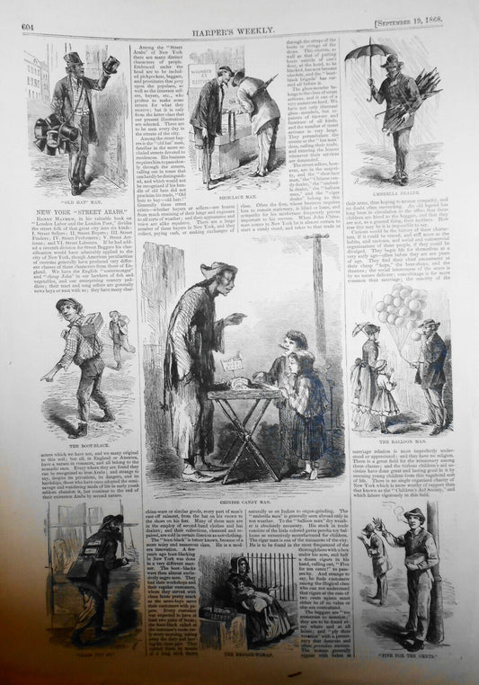 New  York "Street Arabs" - Harper's Weekly, September 19, 1868 - original print