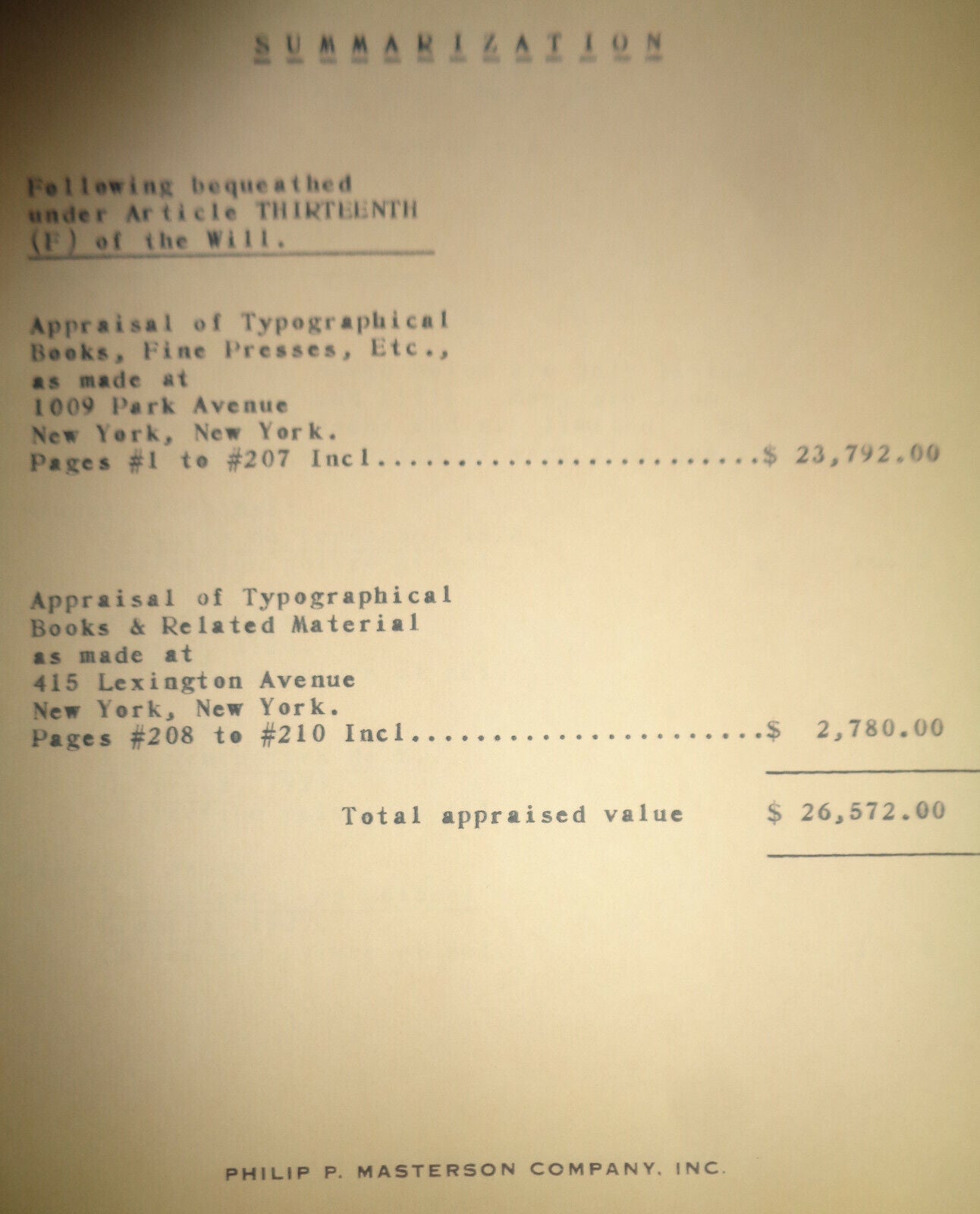 Appraisal - Estate of Mary Flagler Cary - Typographical Books, Fine Presses 1967