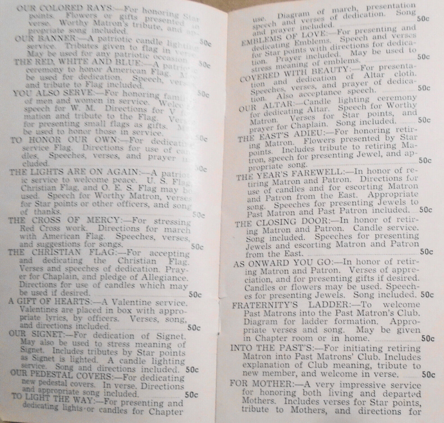 Order of Eastern Star Marches Songs Ceremonies catalog - Associate Matrons 1940s