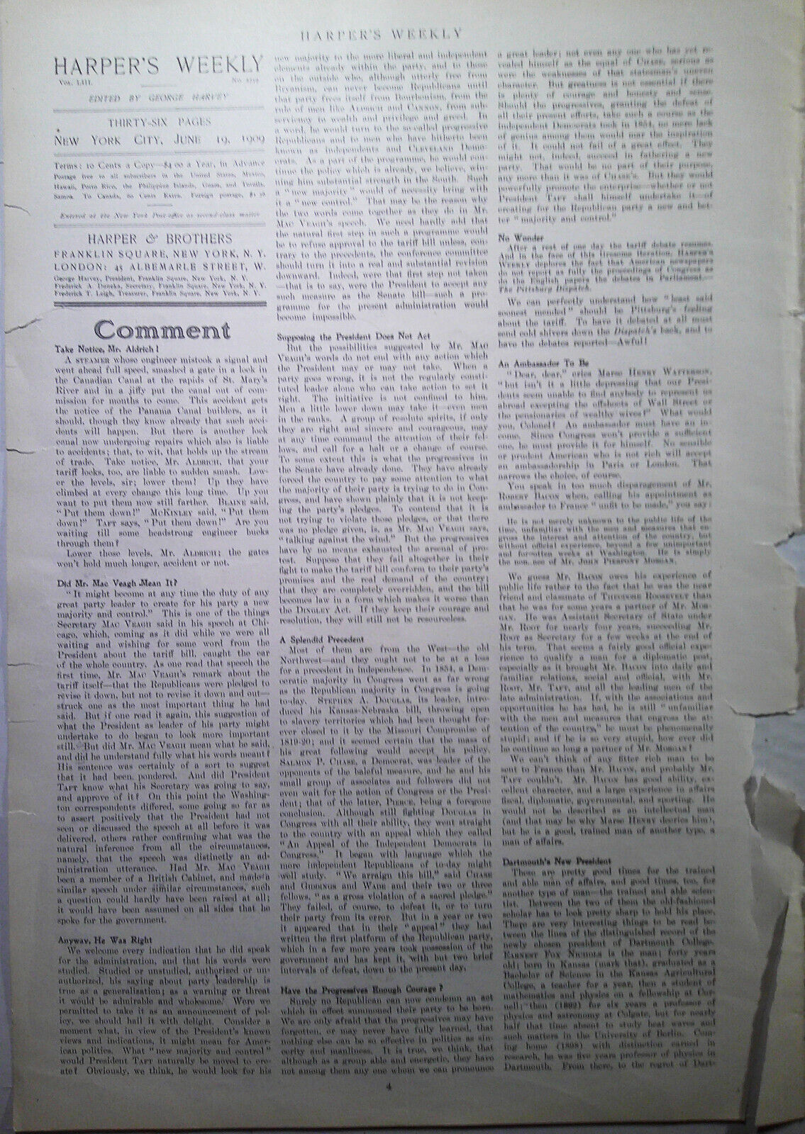 Edward Everett Hale -  Harper's Weekly, June 19, 1909. Original front page print