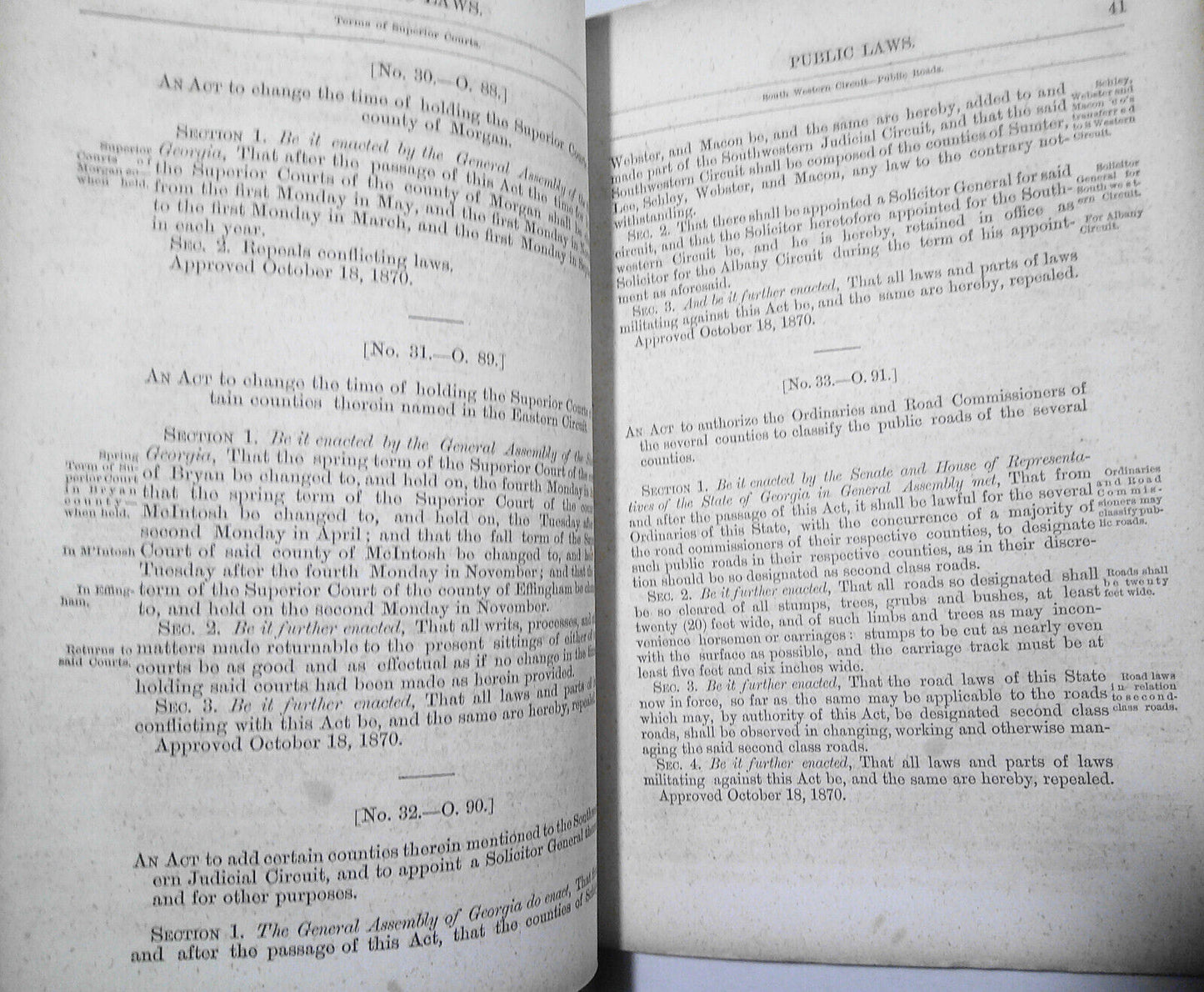 1870 Public laws passed by the General Assembly of the State of Georgia. 1st ed.