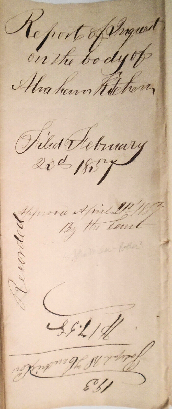 1857  Inquisition on body of Abraham Kitchen from intemperance - Adams County PA