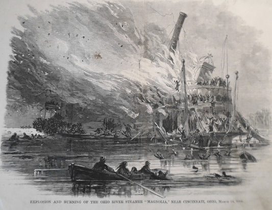 Explosion & Burning Of The Ohio River Steamer "Magnolia" Near Cincinnati, 1868