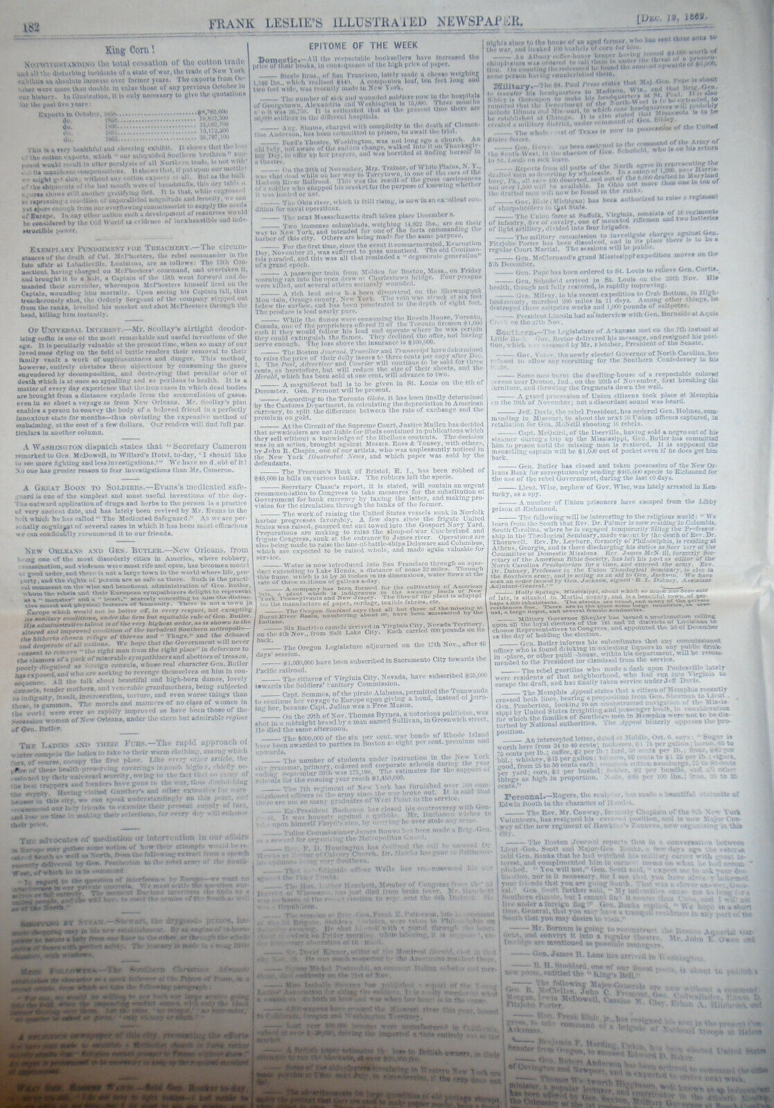 Frank Leslie's Illustrated Newspaper - December 13, 1862 - US Civil War, etc.