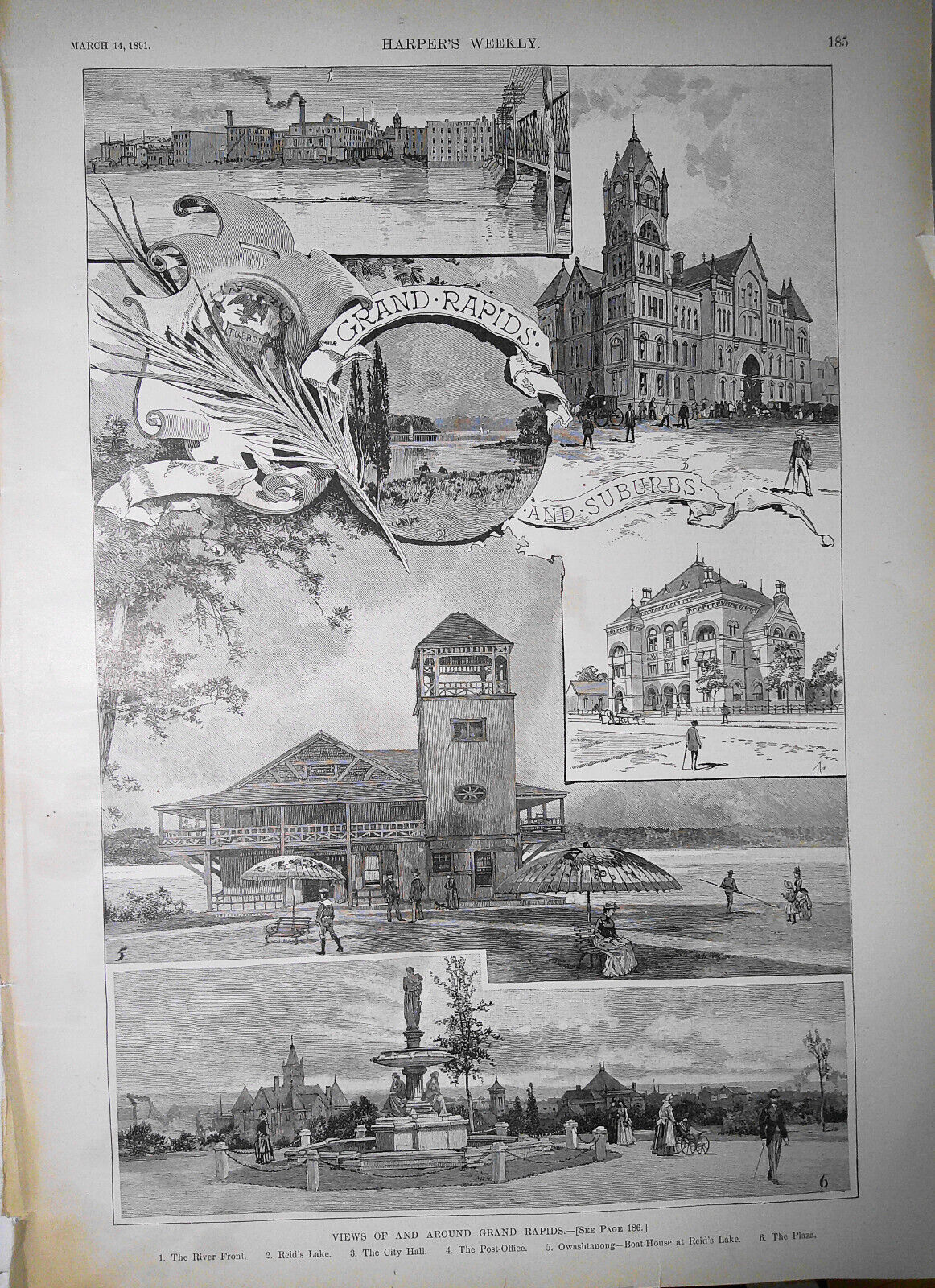 Views of and around Grand Rapids. Harper's Weekly, March 14, 1891. Original