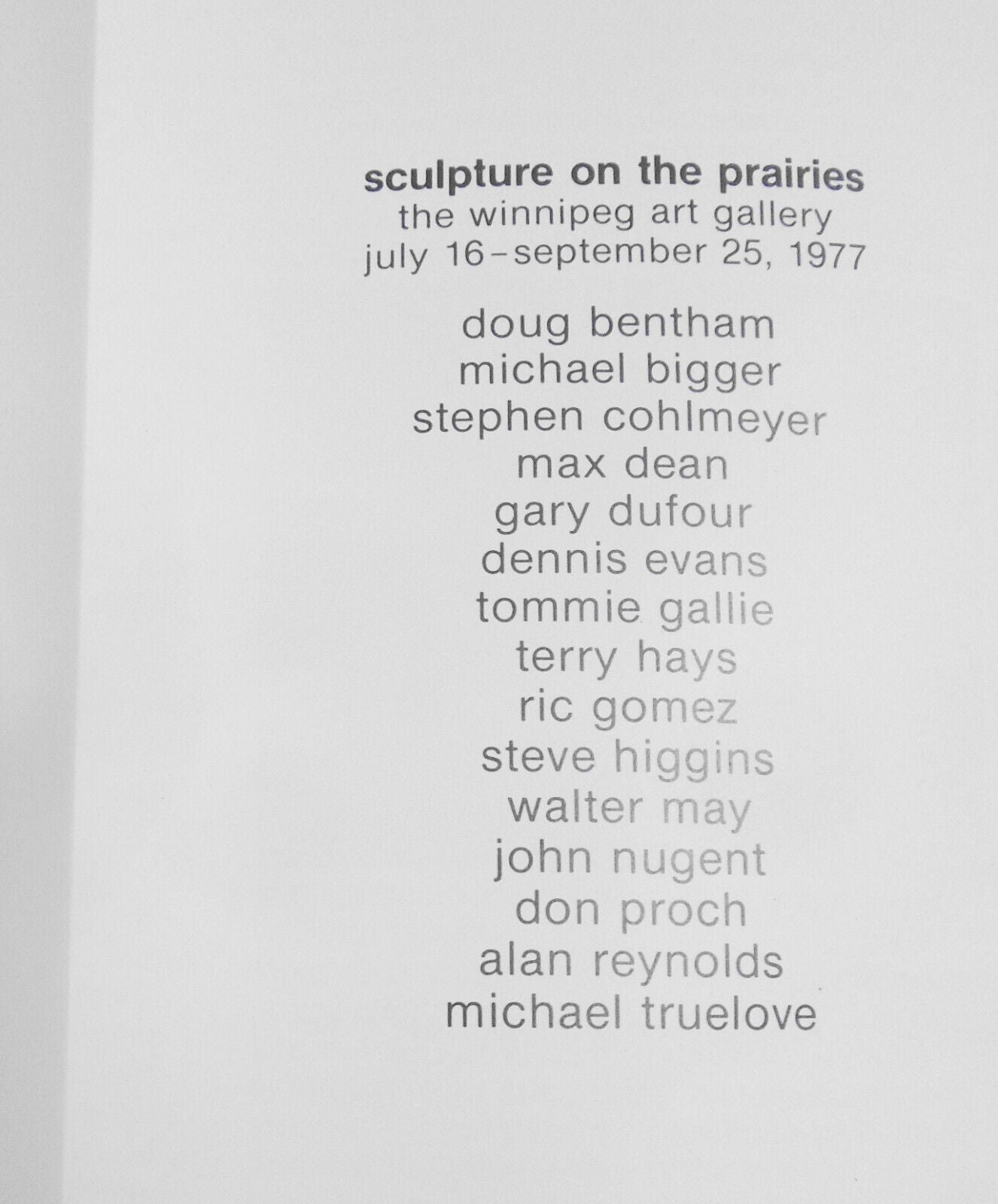 Sculpture on the Prairies : the Winnipeg Art Gallery, 1977. Exhibition catalog
