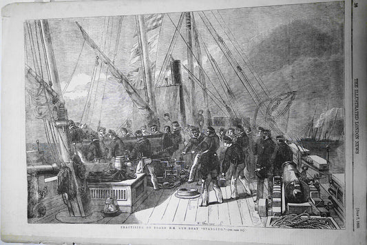 Practising on Board HM Gun-Boat Starling - Illustrated London News July 7, 1855