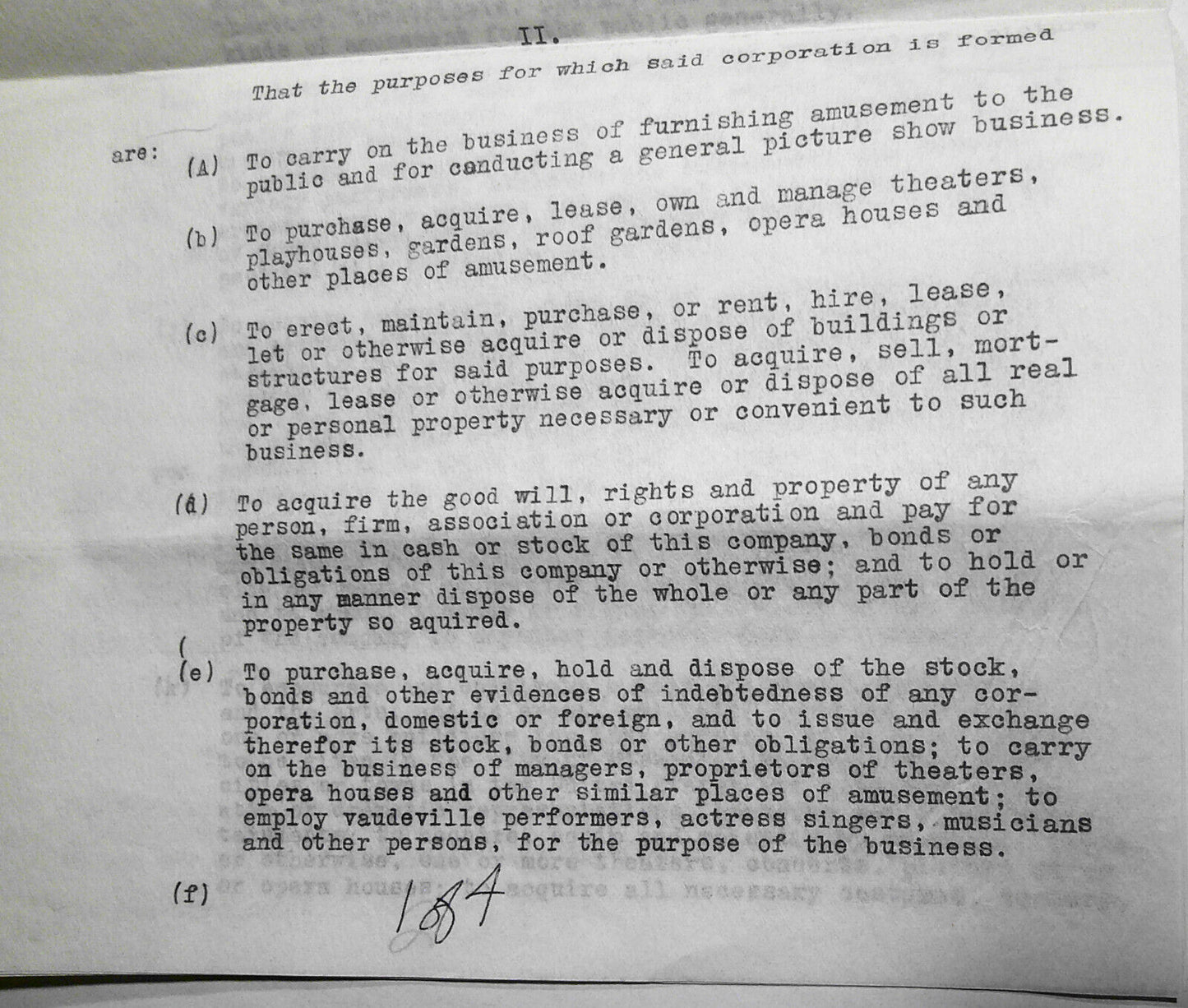 1913 "Missoula Amusement Company" Articles of Incorporation. Original documents.
