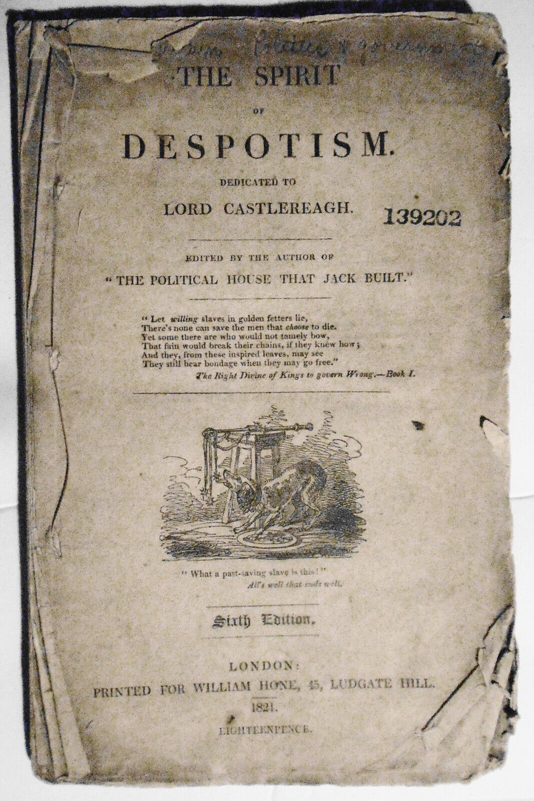 1821 The spirit of despotism. Dedicated to Lord Castlereagh. By Vicesimus Knox.