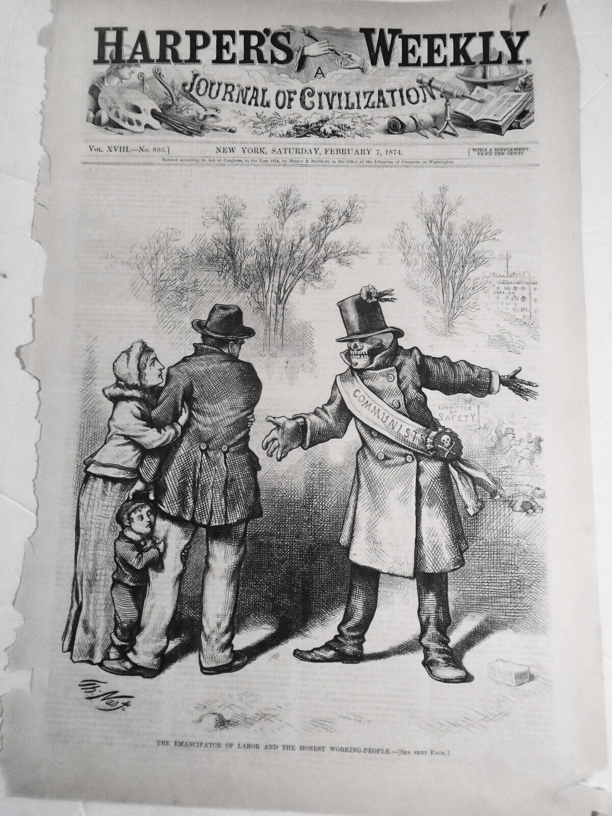 The Emancipator Of Labor And The Honest Working-People, by Thomas Nast. 1874