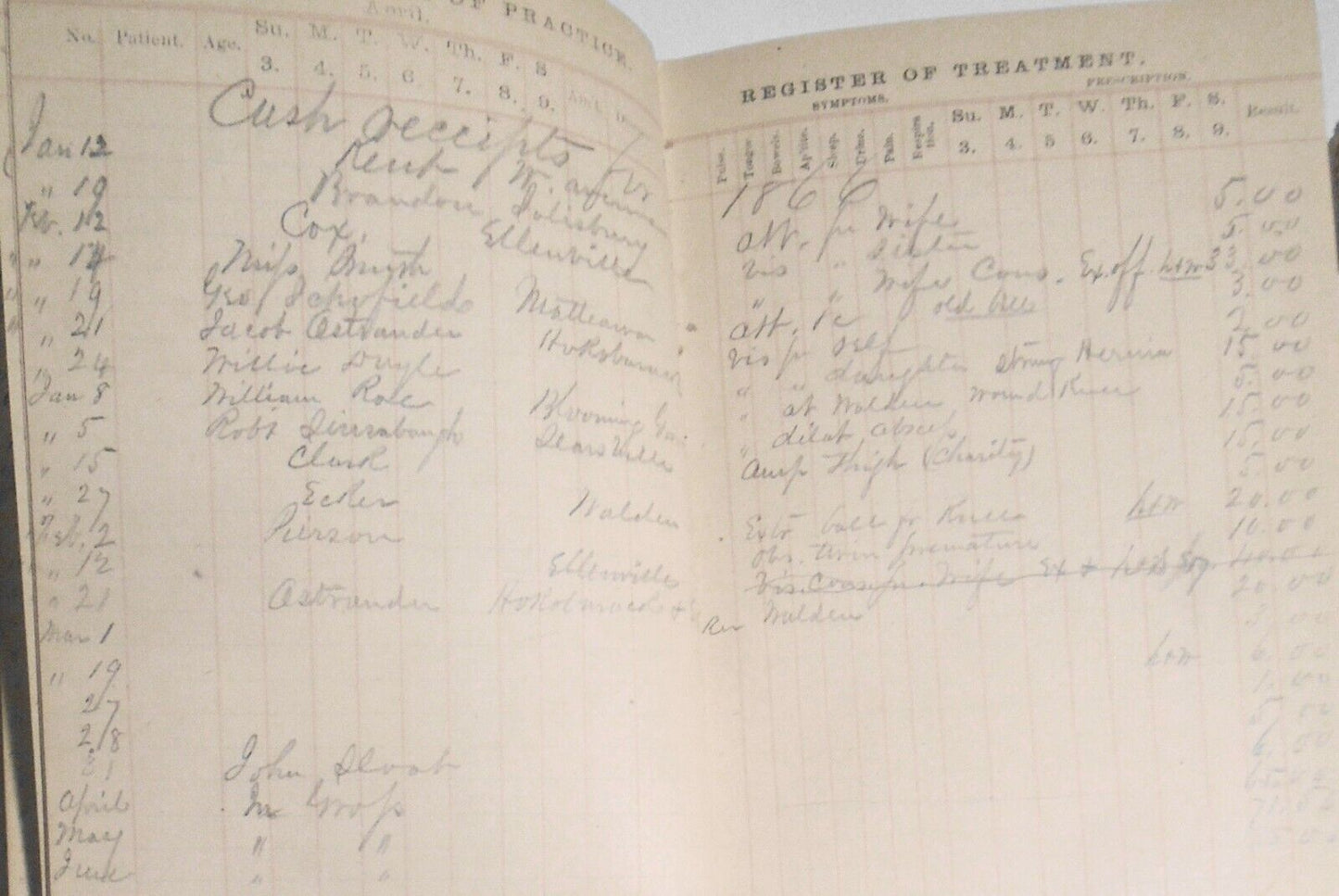 Physician's Hand-Book of Practice 1859 of Dr Smith Ely, Newburgh 1860-66 records