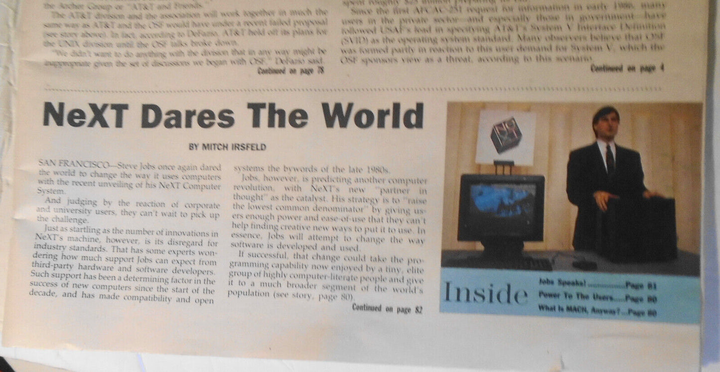 UNIX Today Magazine, October 31, 1988. Steve Jobs & NEXT Computer - Interview