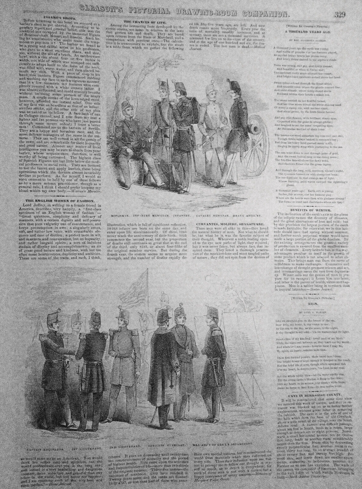 Gleason's Pictorial - Original - May 22, 1852 - 12 Dog Prints; US Army uniforms