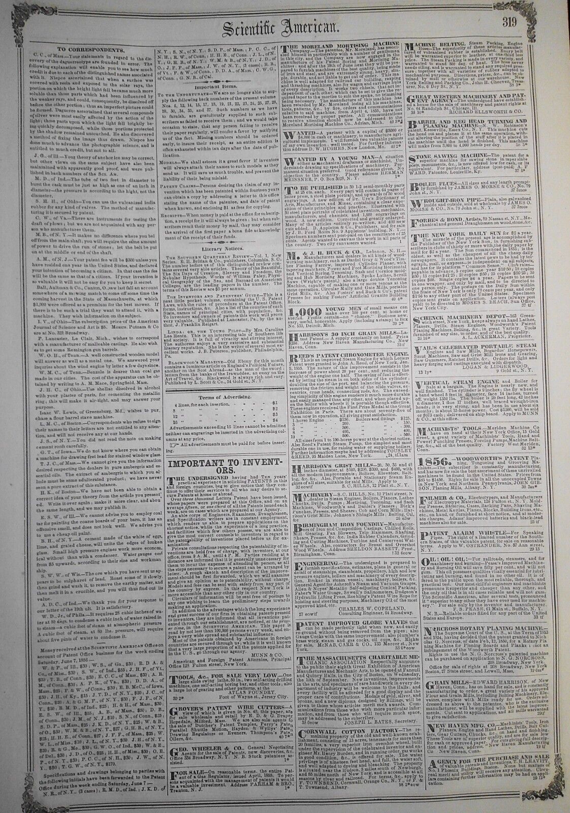 Scientific American, June 14, 1856. Foucault - Motion and Heat; Ballooning, etc