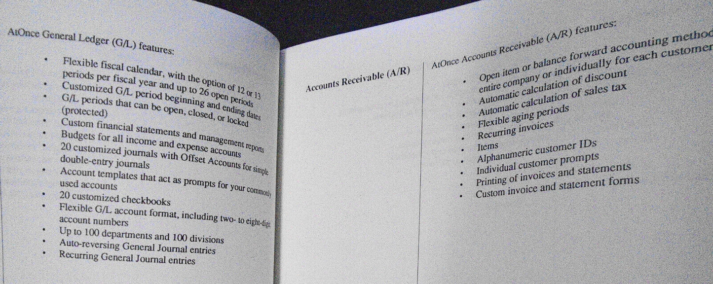 "At once!" accounting software, by Layered Inc - manuals only. 1989. Macintosh.