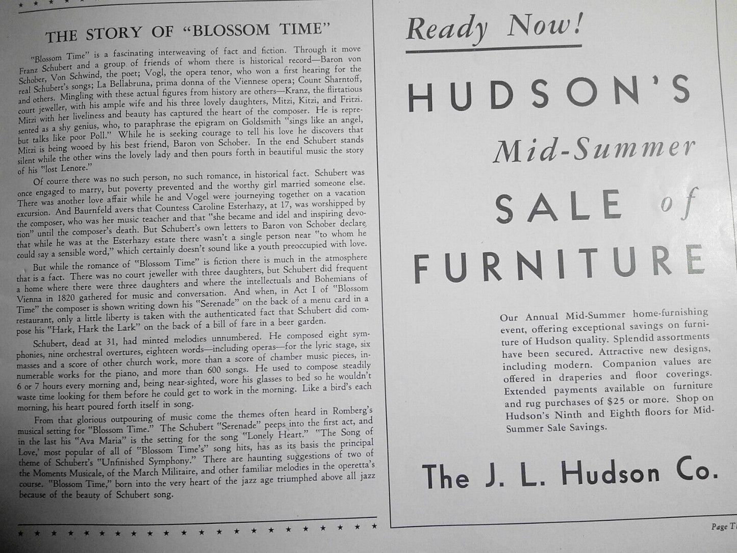 1935 Opera Under The Stars - 3 Programs: Rose Marie, Blossom Time, Bittersweet