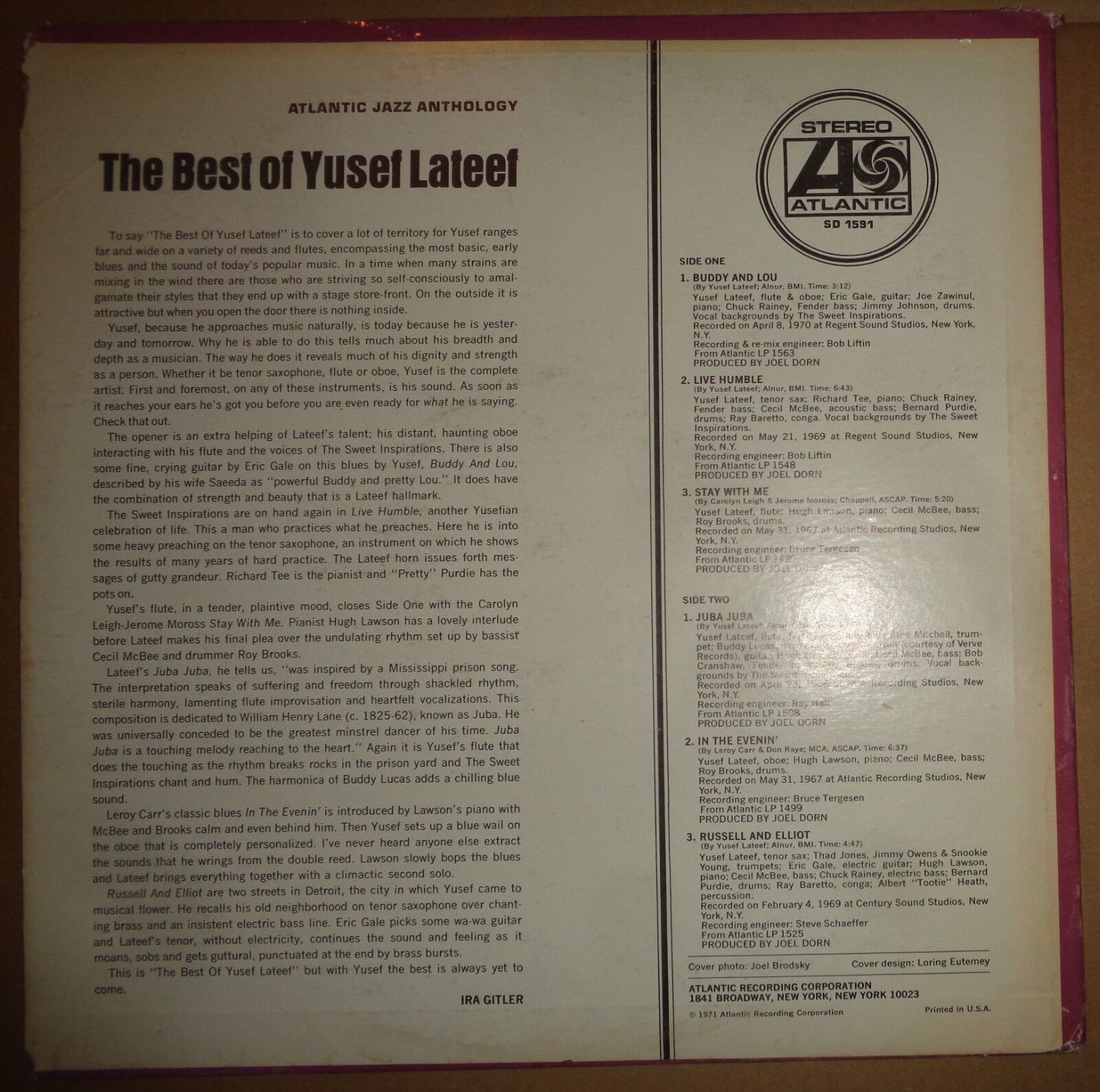 THE BEST OF YUSEF LATEEF - LP - WHITE LABEL PROMO - ATLANTIC, 1971. SD 1591