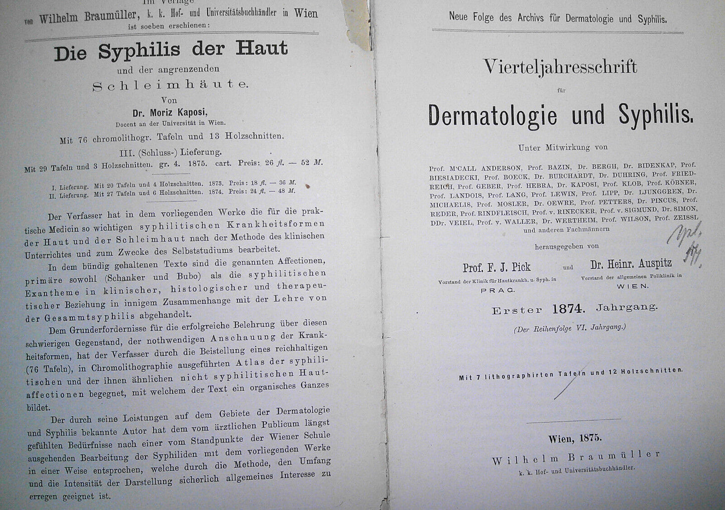 Vierteljahresschrift Fur Dermatologie Und Syphilis. I  Jahrang 1874 Viertes Heft